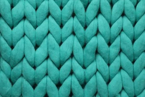 Turquoise knitted wool texture as background, top view Stock Photos