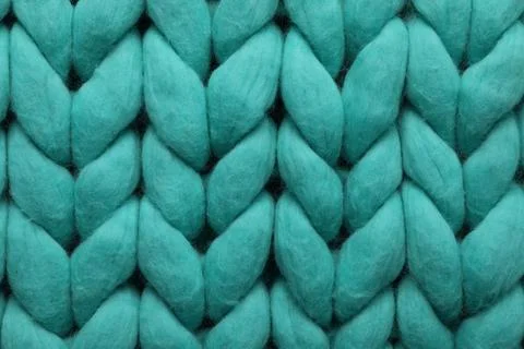 Turquoise knitted wool texture as background, top view Stock Photos