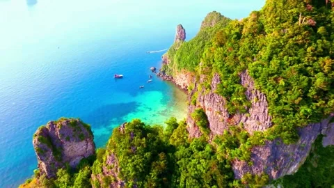 Turquoise Lagoon with Dramatic Cliffs Stock Footage 310856628