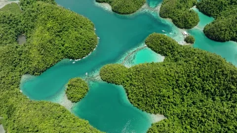 Turquoise lagoon with forest covered islands. Siargao, Philippines. Stock Footage 324847025