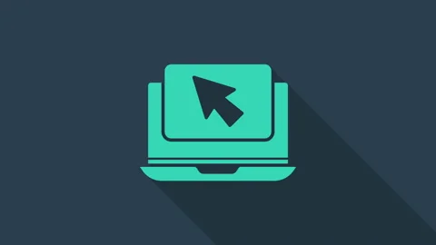Turquoise Laptop and cursor icon isolated on blue background. Computer notebook Stock Footage 146103102