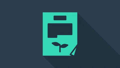 Turquoise Leaf document icon isolated on blue background. Nature file icon. 4K Stock Footage 146145578