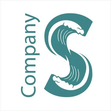 Turquoise letter inside it waves, negative space, logo Stock Illustration