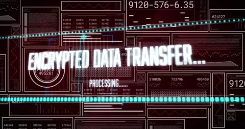 Turquoise line starting encrypted transfer, text flickering and codes updating, Stock Footage 330248740