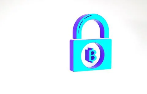 Turquoise Lock with bitcoin icon isolated on white background. Cryptocurrency イラスト素材