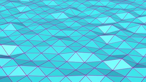 Turquoise low poly surface covered with a purple mesh is slowly deformed. abstra Stock Footage 100650600