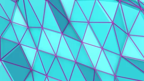 Turquoise low poly surface covered with a purple mesh is slowly deformed. abstra Stock Footage 100650651