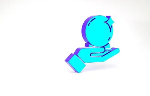 Turquoise Magic ball on hand icon isolated on white background. Crystal ball. Stock Illustration