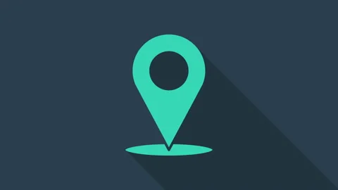 Turquoise Map pin icon isolated on blue background. Navigation, pointer Stock Footage 146103846