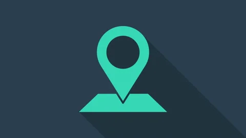 Turquoise Map pin icon isolated on blue background. Navigation, pointer Stock Footage 146194768