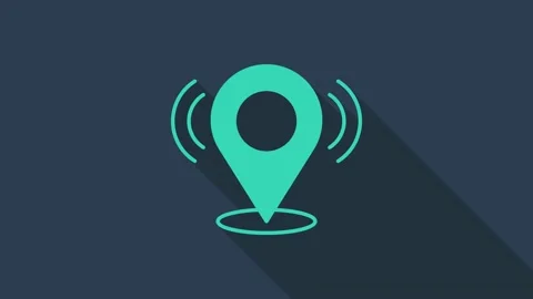 Turquoise Map pin icon isolated on blue background. Navigation, pointer Stock Footage 168138055