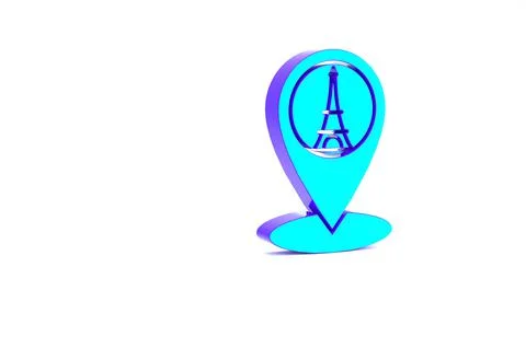 Turquoise Map pointer with Eiffel tower icon isolated on white background. Fr Stock Illustration