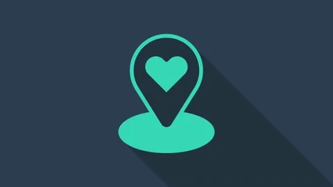 Turquoise Map pointer with heart icon isolated on blue background. Valentines Video stock 167866963