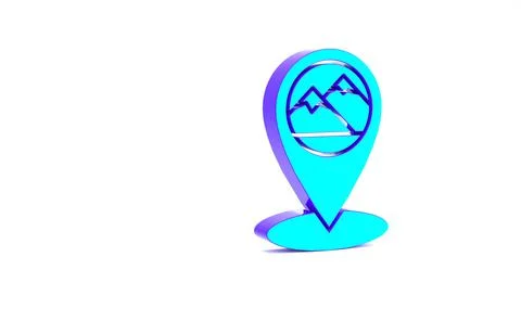 Turquoise Map pointer with mountain icon isolated on white background. Mounta 스톡 일러스트