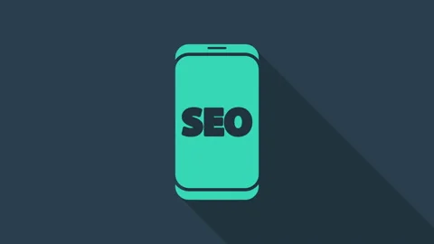 Turquoise Mobile phone SEO optimization concept icon isolated on blue background Stock Footage 146045901