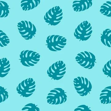 Turquoise monstera pattern on blue background Stock Illustration