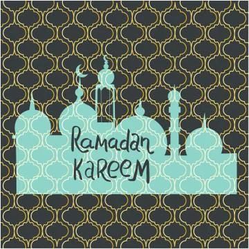 Turquoise Mosque on golden pattern. Stock Illustration