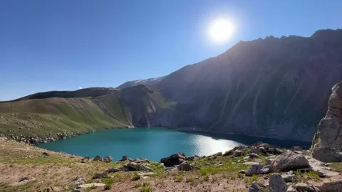 Turquoise mountain lake on the high plateau of Angren.  Stock Footage 252245060