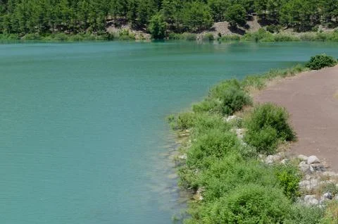 Turquoise Mountain Lake Surrounded by Pine Forest in Antalya Turkey Scenic .. Fotos Stock