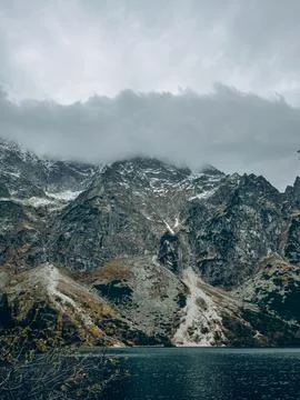 Turquoise Mountain Lake Under Cloudy Sky Stock Photos