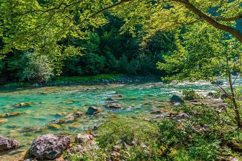 Turquoise mountain river Stock Photos