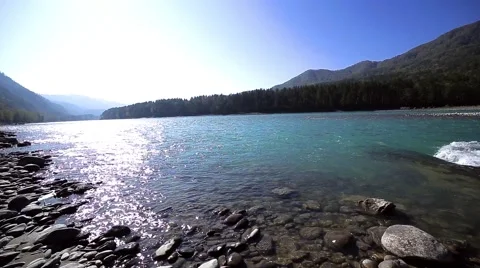 Turquoise mountain river view Stock Footage 68104457