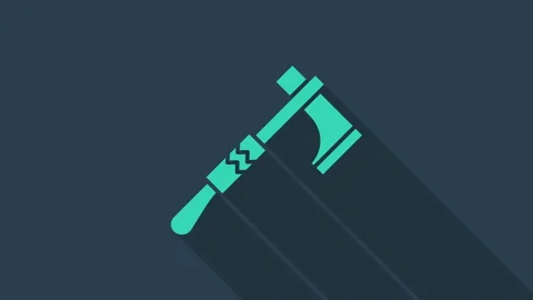 Turquoise Native american tomahawk axe icon isolated on blue background. 4K Stock-Footage 146039286