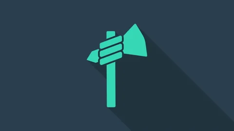 Turquoise Native american tomahawk axe icon isolated on blue background. 4K Stock-Footage 146151632