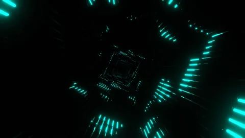 Turquoise Neon Equalizer in a Square Tunnel Background VJ Loop in 4K Video stock 328357800