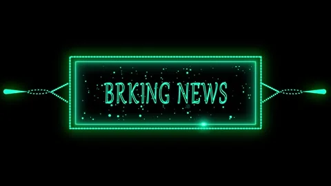 Turquoise Neon Rectangular Frame with Breaking News Text and Starfield : tu.. Stock Footage 321862892