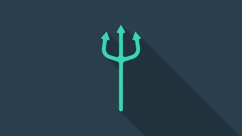 Turquoise Neptune Trident icon isolated on blue background. Happy Halloween Stock Footage 146152227