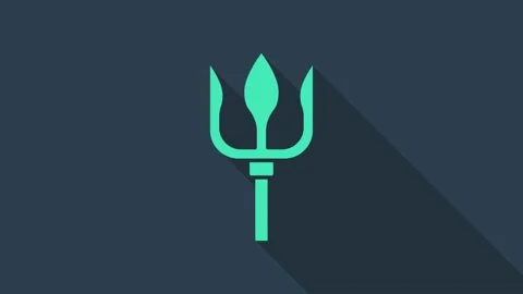 Turquoise Neptune Trident icon isolated on blue background. 4K Video motion Stock Footage 148450717