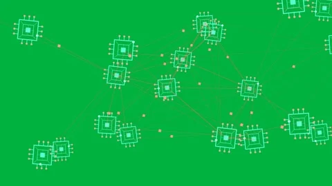 Turquoise node network shifting while links forming, showing data flow on Video stock 329572808