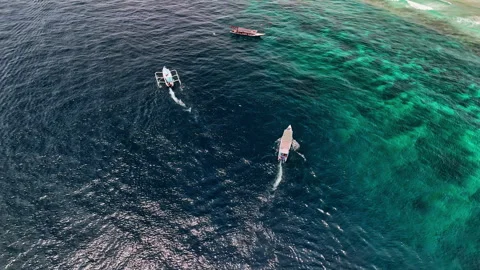 Turquoise ocean color light blue Indonesia coast excursion aerial drone Stock Footage 308765448