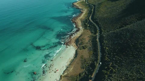 Turquoise ocean view, rugged coastline drone, crystal clear waters Stock Footage 310757953