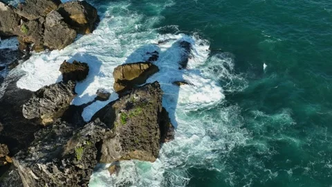 Turquoise Ocean Water and Wave Patterns Drone Footage Stock Footage 340120472