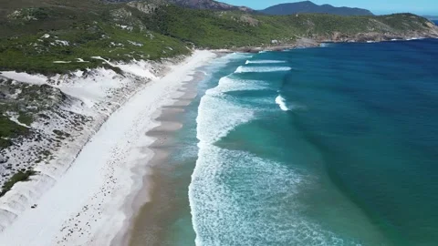 Turquoise Ocean Waves Along Squeaky Beach Stock Footage 334836041