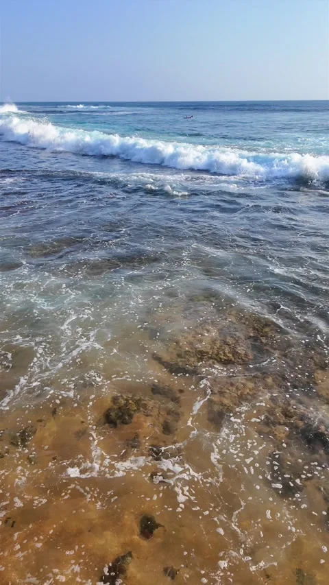 Turquoise Ocean Waves Rolling on Hikkaduwa Beach, Sri Lanka Stock Footage 329099254