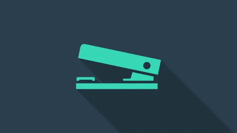 Turquoise Office stapler icon isolated on blue background. Stapler, staple Stock Footage 146145062