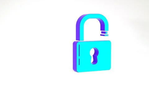 Turquoise Open padlock icon isolated on white background. Opened lock sign. C Stock Illustration