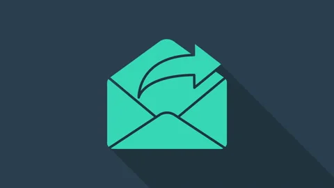 Turquoise Outgoing mail icon isolated on blue background. Envelope symbol Vídeo Stock 146045305