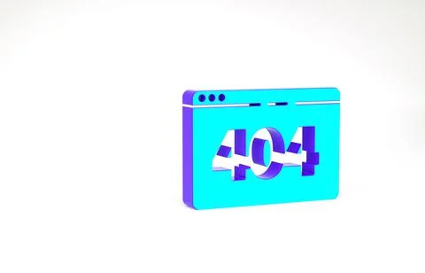 Turquoise Page with a 404 error icon isolated on white background. Template r Stock Illustration