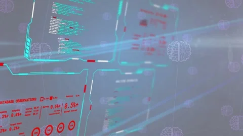 Turquoise panel appearing left, starting blue beams sweeping right, red stats Stock Footage 334788028