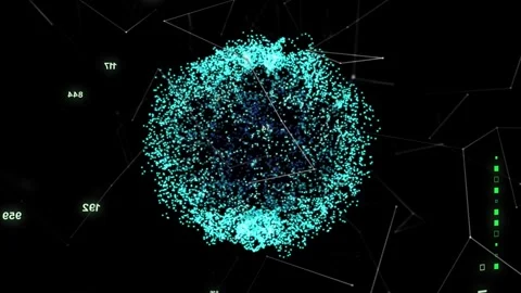 Turquoise particle sphere expanding and rotating after algorithm pulse, Stock-Footage 335761671