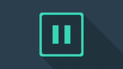 Turquoise Pause button icon isolated on blue background. 4K Video motion graphic Stock Footage 146041975