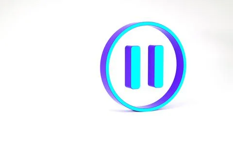 Turquoise Pause button icon isolated on white background. Minimalism concept. Stock Illustration