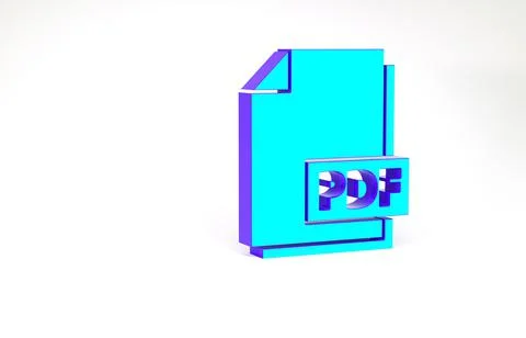 Turquoise PDF file document. Download pdf button icon isolated on white backg Stock Illustration