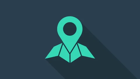Turquoise Placeholder on map paper in perspective icon isolated on blue Video stock 146041100