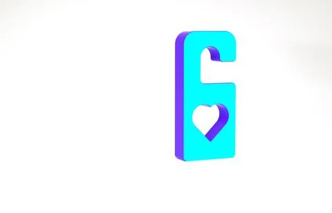 Turquoise Please do not disturb with heart icon isolated on white background. Stock Illustration