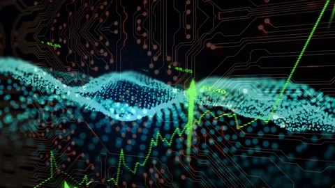 Turquoise point-cloud wave reacting to data pulse, undulating and shifting dots Stock Footage 335761818